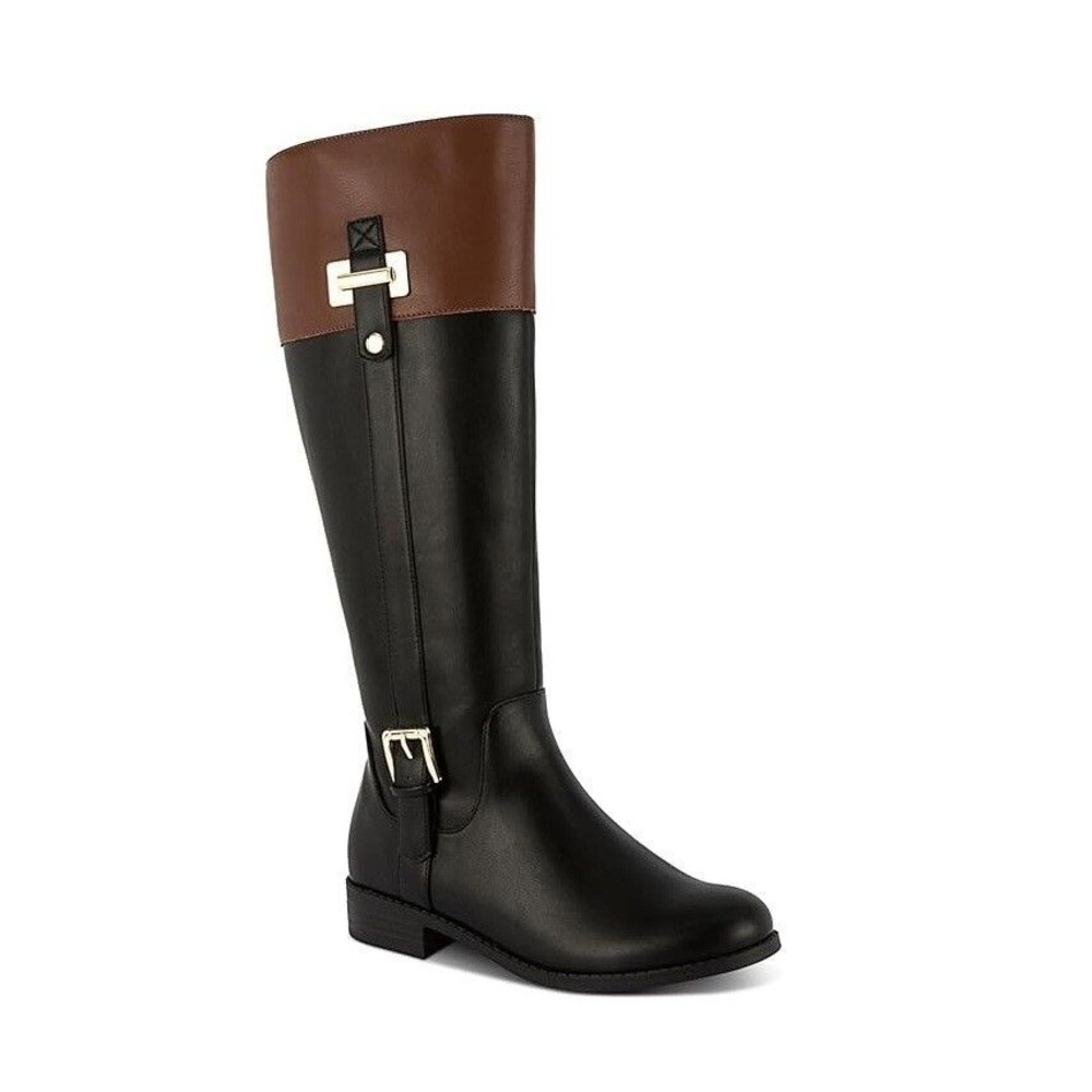 Karen Scott Womens 5.5 M Black Cognac Edenn Buckled Faux Leather Boots NIB JR7